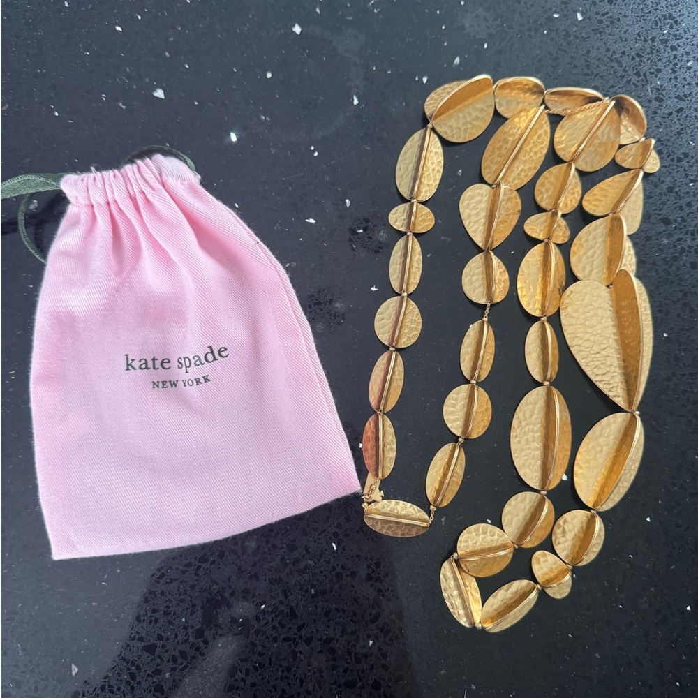 Kate Spade Gold Textured Necklace with Pink Pouch